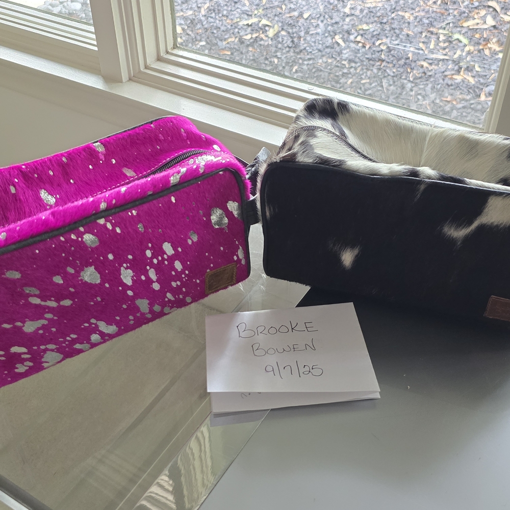 American DARLING Pink and Black Cowhide Cosmetic Toiletry Bags
